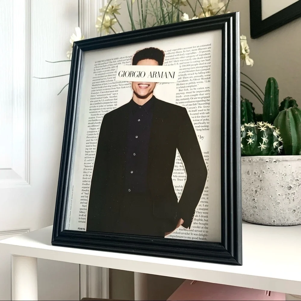Giorgio Armani Minimalist Collage Wall Art Black Suit Fashion Print